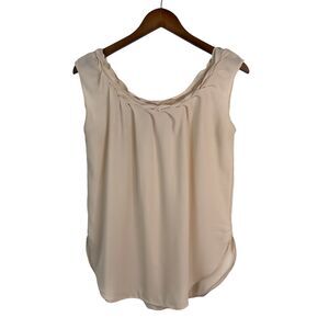 Catherine Malandrino Women's Beige Braided Rounded Neck‎ Sleeveless Chiffon Top